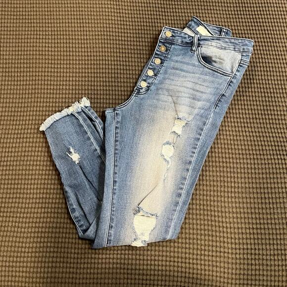 KANCAN - WOMEN'S HIGH RISE BUTTON FLY‎ DISTRESSED SUPER SKINNY JEANS SIZE XL - Picture 11 of 13